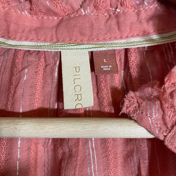 NWOT Anthropologie Pilcro Tavi Button Down Blouse Womens Large Pink Silver Tunic - Picture 9 of 15
